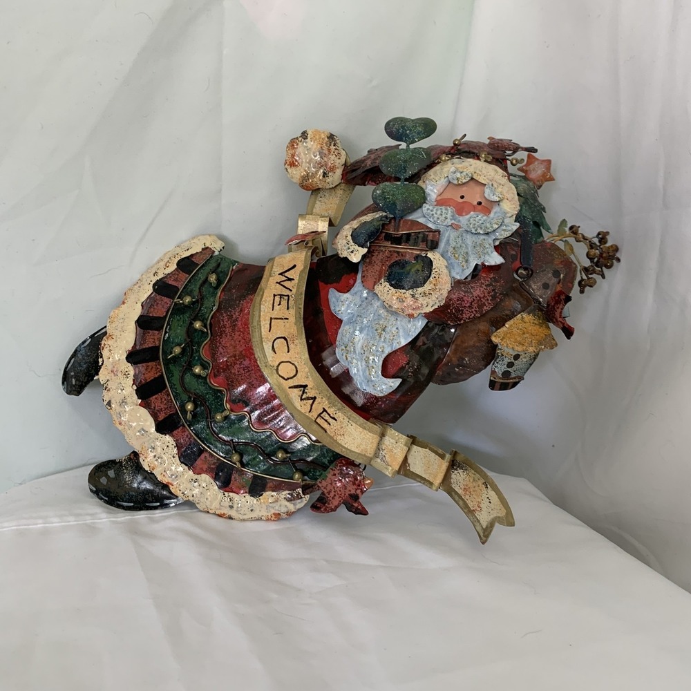 Santa Claus Metal Wall Hanging Welcome Sign Christmas Rustic Decor Holiday Art